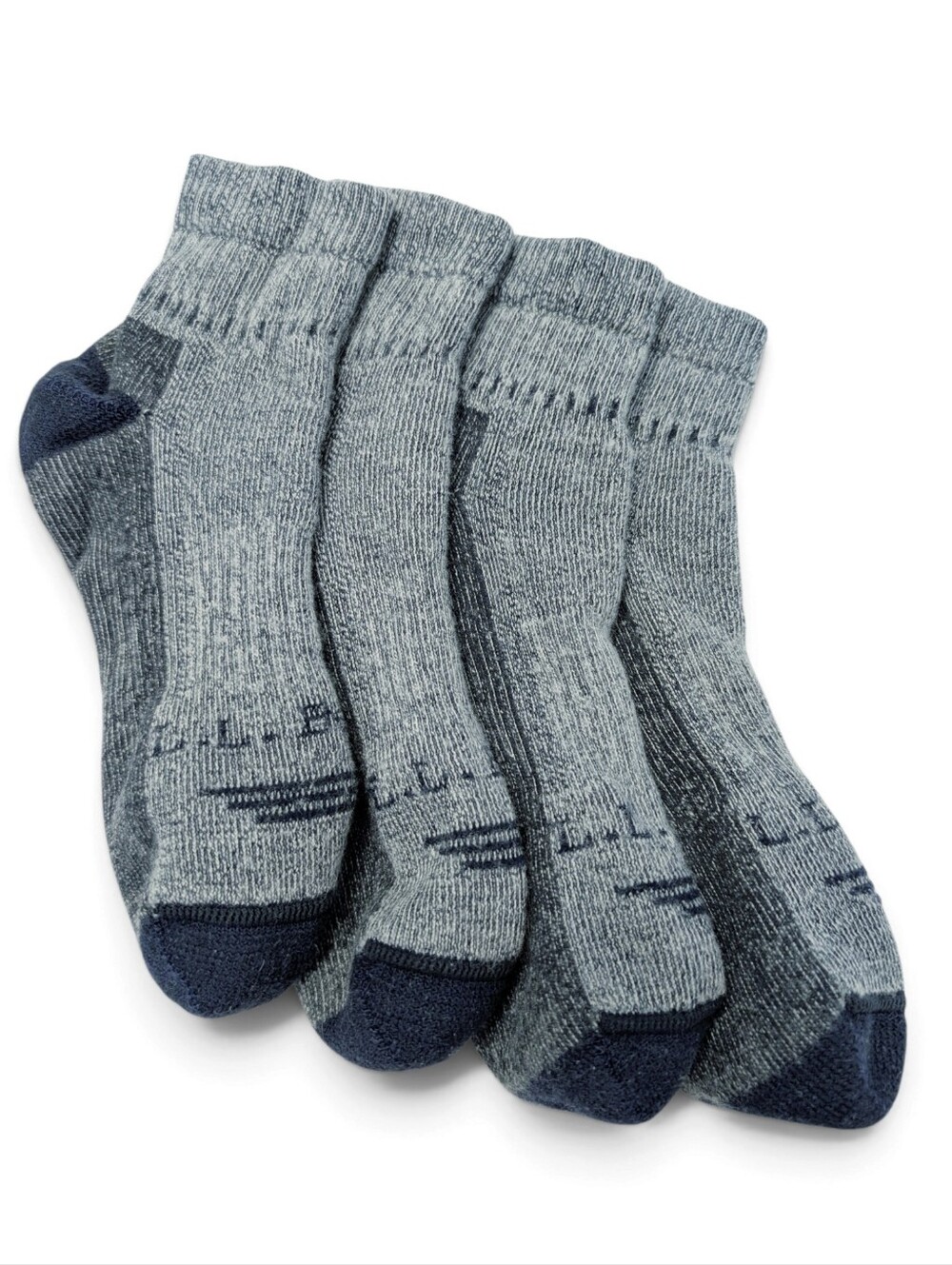 LLBEAN Cresta Wool Hiking Socks Ankle Quarter Crew Midweight 2-Pair Blue Large